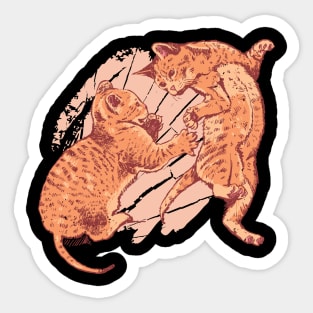 Kittens playing - wild scuffle among kittens Sticker